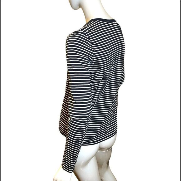 Michael Kors Striped Zipper Long Sleeve Crewneck Tee Navy Blue White S M… - Picture 2 of 15